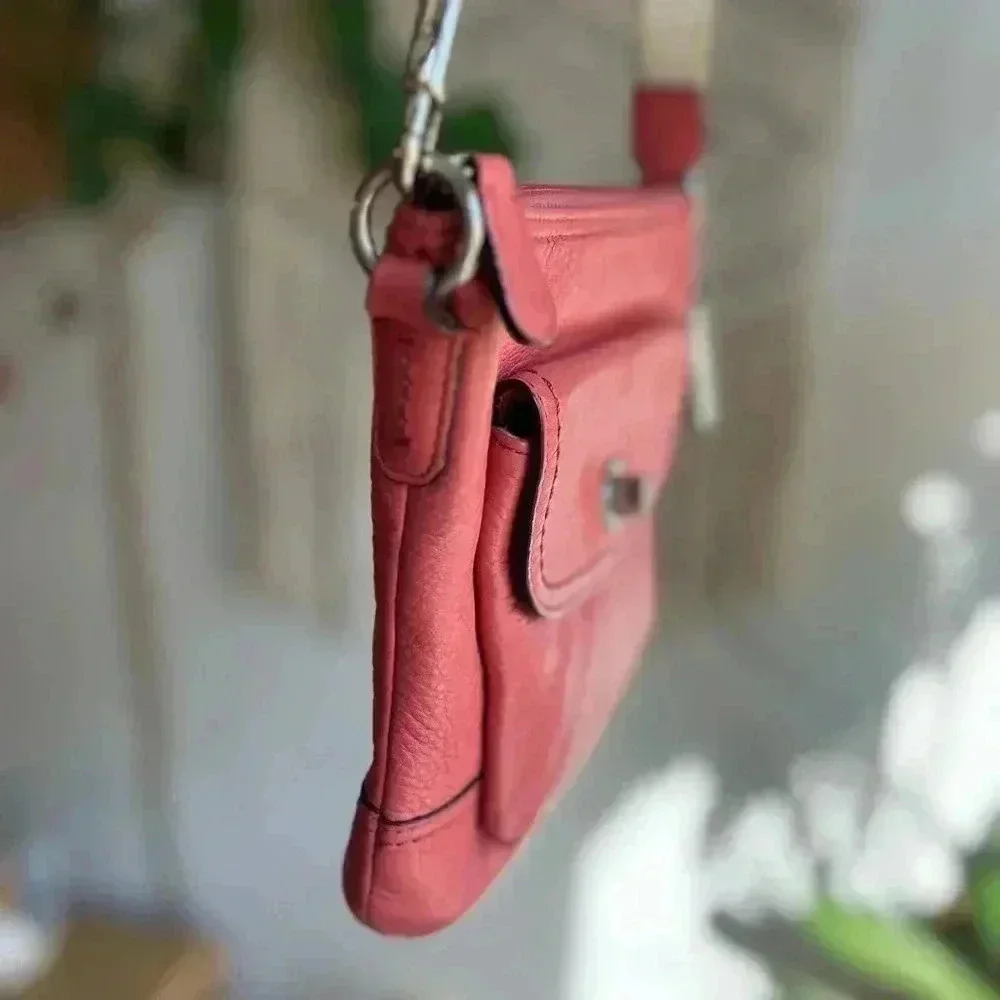 Coach Pink Pebbled Leather Crossbody Bag with Turnlock Pocket